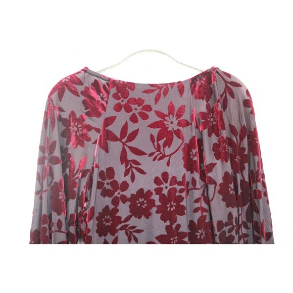 Taylor Burgundy Velvet Burnout-3/4 Puff Sleeves Babydoll Dress-Size 8-Whimsigoth - Picture 12 of 12